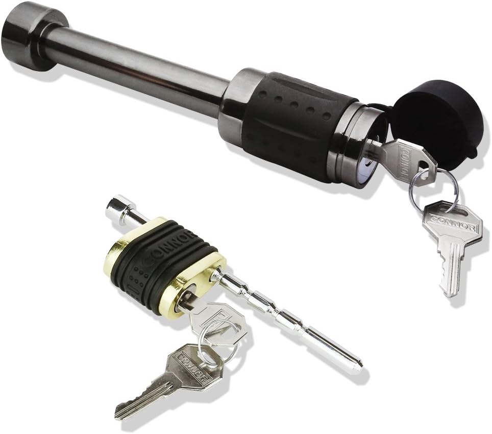 Connor Trailer Hitch Lock and Adjustable Coupler Lock - 5/8" Black Nickel Hitch Pin for Class III, IV, V Hitches, 1615250 Receiver Lock