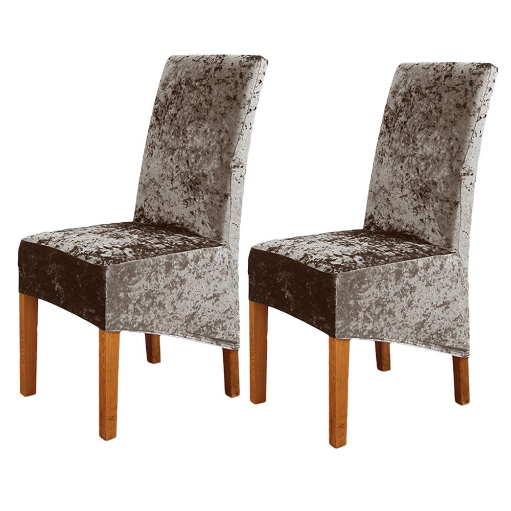 ele ELEOPTION Crushed Velvet Stretchable Elastic Chair Covers for Dining Room Wedding Banquet Party Decoration, XL High Back Chair Protector Slipcover (Khaki, Pack of 2)