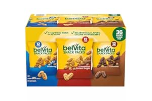 GENERIC BelVita Breakfast Biscuits Variety Packs | 3 Natural Flavors - 12 Chocolate belVita Snack Packs, 12 Cinnamon Brown Snack Packs, and 12 Blueberry Snack Packs | Sameday Shipping