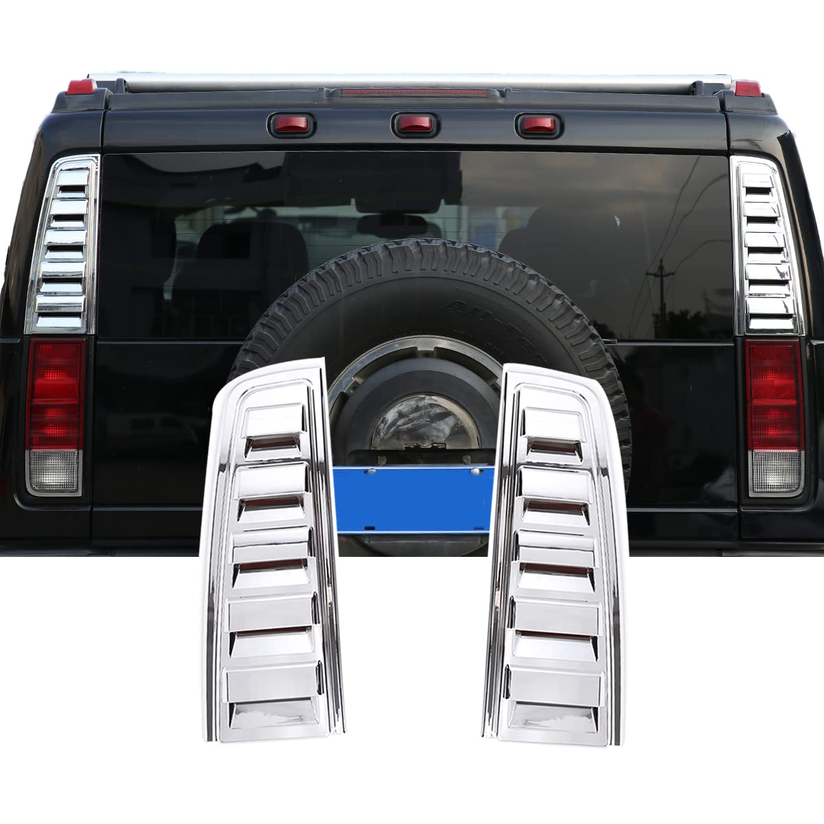 Photo 1 of Fgtagtal Rear Upper Tail Light Lamp Vent Cover Guard Compatible with 2003-2009 Hummer H2, ABS Rear Lamp Cover Guard Trim Bezel Frame, 2PCS (Bright Silver)