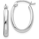 FB Jewels Solid 14K White Gold Polished 2.75mm Oval Tube Hoop Earrings