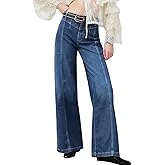 JOKELAMB Womens Wide Leg Jeans Mid High Waisted Baggy Straight Leg Stretchy Denim Pants Seamed Long Trousers