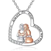 AXOMY Sister Gifts from Sisters 925 Sterling Silver To My Sister Heart Shape Pendant Necklace BFF Friendship Birthday Jewelry Gifts for Women Mom Grandma