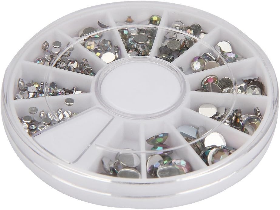 XLGX White round AB color acrylic drill nail stick drill Round 3D Acrylic Nail Art Gems Crystal Rhinestones DIY Decoration Wheel Crystal Best gift for girlfriend or mom (Silver)
