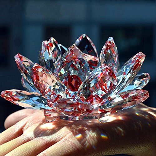 Gold Happy 80mm Quartz Crystal Lotus Flower Crafts Glass Paperweight Fengshui Ornaments Figurines Home Wedding Party Decor Gifts Souvenir