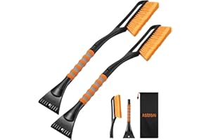 AstroAI 2 Pack 27" Snow Brush and Ice Scrapers for Car Windshield, Detachable Snow Scrapers with Ergonomic Foam Grip for Cars, Trucks, SUVs (Heavy Duty ABS, PVC Brush, Orange)