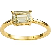 Sophia Rose Jewellery Green Amethyst Baguette Cut 925 Gold Plated Sterling Silver Ring - Handmade Gemstone Jewelry Gift Ideas for Women - Birthday Gift - Prasiolite Ring