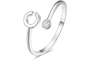 Silver Plated Initial 26 Alphabet Open Adjustable Mid Finger Ring Dainty Inlaid Crystal Jewelry