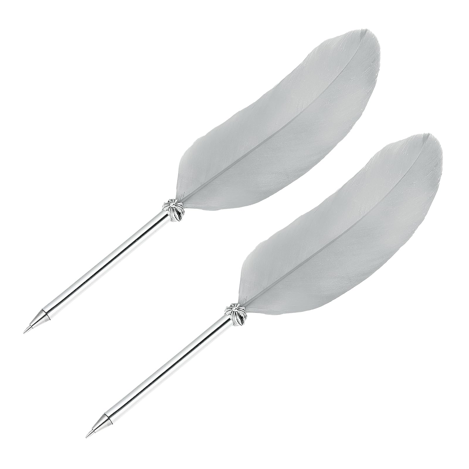 PATIKIL 21cm/8" Feather Ballpoint Pen, 2Pcs Ink Vintage Quill Pen Refined Plated Dip Pen for Calligraphy Writing Signature Wedding Gift, Gray