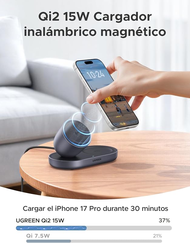 Zapix Qi2 15W Cargador Inalámbrico iPhone 2 en 1 MagSafe (Gris) — foto 2 de 8