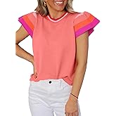 SHEWIN Womens Color Block Tops Casual Crewneck Short Sleeve Pullover Sweater Knit Lightweight Beach Vacation Clothes