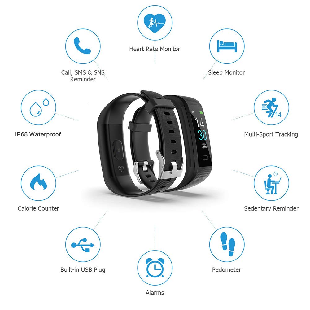 EDUP HOME Fitness Tracker HR, Activity Tracker Watch with Heart Rate Monitor, IP68 Waterproof Smart Fitness Band with Step Counter, Calorie Counter, Pedometer Watch Black for Kids Women and Men