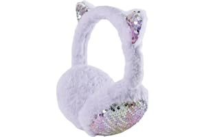 Lupieiae Girls Winter Ear Muffs Faux Fur Warm Earmuffs Sparkly Cat Ear Outdoor Ear Warmers Adjustable