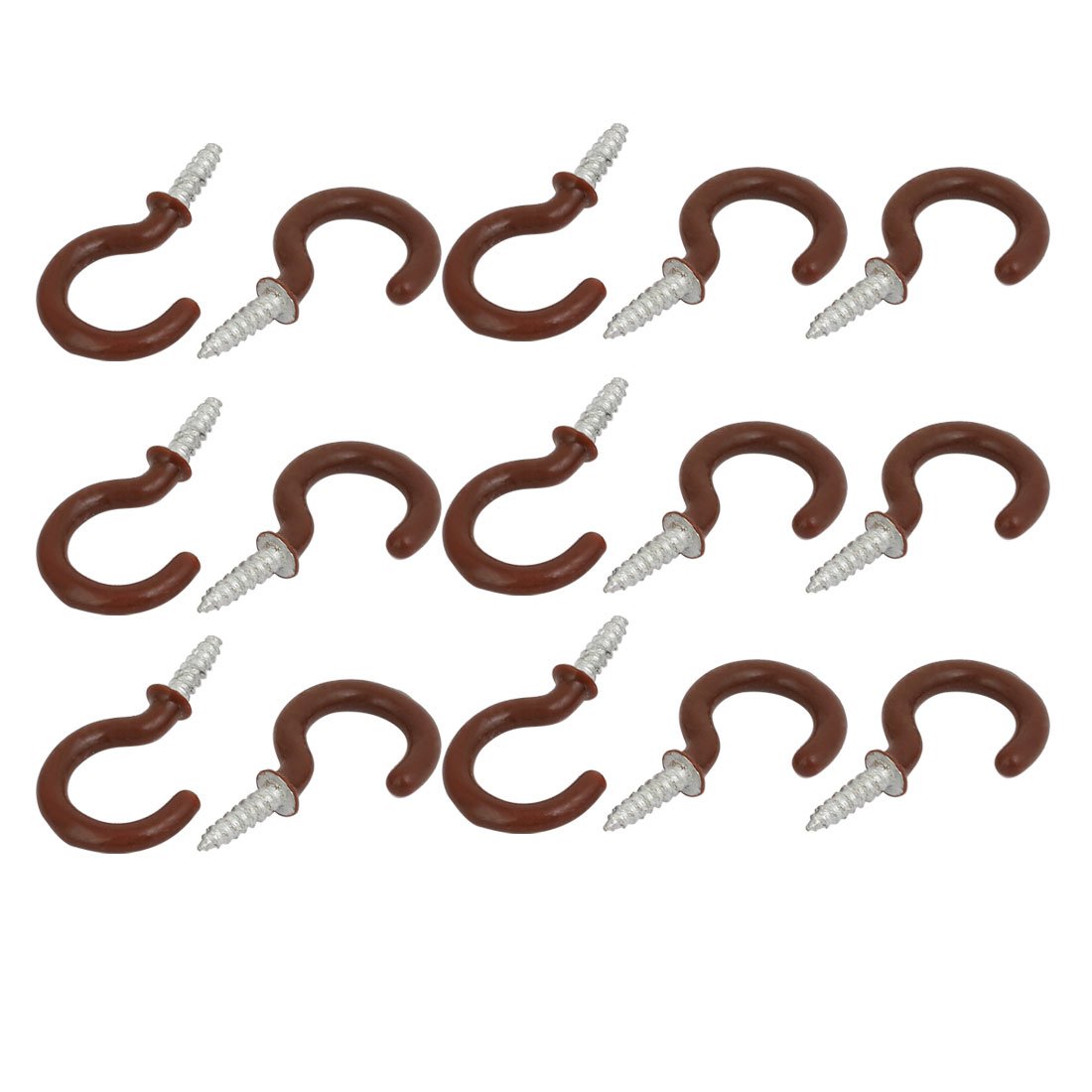 Sourcingmap 7/8 Inch Plastic Coated Screw-in Open Cup Ceiling Hooks Hangers Brown 15pcs