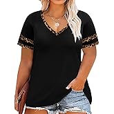TIYOMI Plus Size Tops for Women V Neck Raglan T-Shirt Short Sleeve Summer Shirts Casual Loose Tunic Blouse