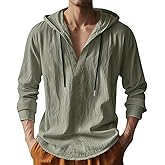TRFIC Mens Cotton Linen Hoodies Long Sleeve Button Down Shirts Casual Hawaiian Beach Yoga Sweatshirts