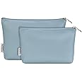 Wandering Nature Makeup Bag Small Cosmetic Bag for Purse 2 Pack Small Make Up Pouch Vegan Leather Cute Travel Pouch with Zipper for Women, Blue