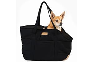 NoblePup Plush Dog Purse Carrier for Small Dogs, Soft Dog Tote Bag with Safety Harness Clip, Cozy Pet Carrier for Dogs Under 15 lbs, Comfortable Dog Shoulder Carrier for Travel, Black