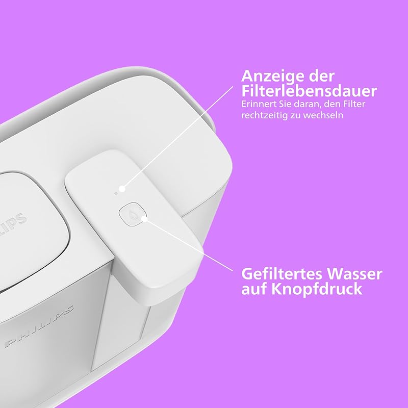Water Wasserdispenser für gefiltertes Wasser auf Knopfdruck (3L) – Frisches und sauberes Wasser, 3x Anticalc+ Filter verbessert den Geschmack und reduziert Kalk sowie Verunreinigungen,BPA-frei — Foto 4 von 8