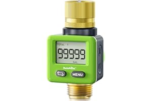 RAINPOINT Water Flow Meter, ±5% Accuracy, Pure Brass Inlet & Outlet Water Meter, 180° Screen-Flip, 4 Measure Modes for Outdoor Garden Hose, Lawn Sprinkler Watering, RV Water Tank Filling, Green