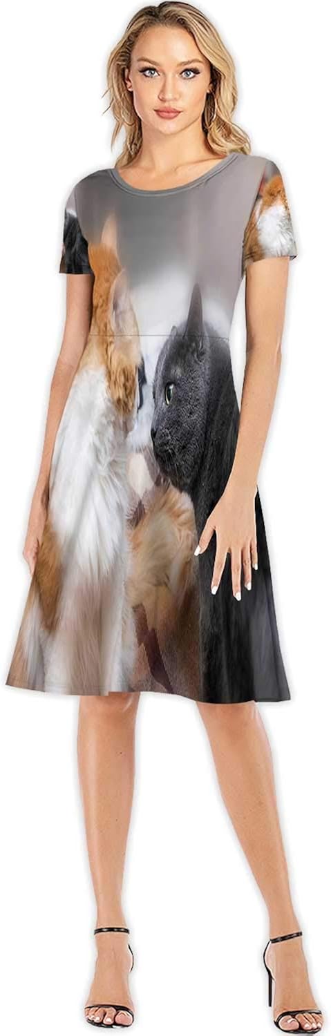 Cats Colorful Cartoon Painting Woman Fashion Apparel Evening Dress,104211 for Party,S