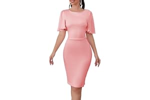 Aphratti Women's Short Sleeve Work Sheath Midi Dress Elegant Fitted Cocktail Party Church Funeral Outfit