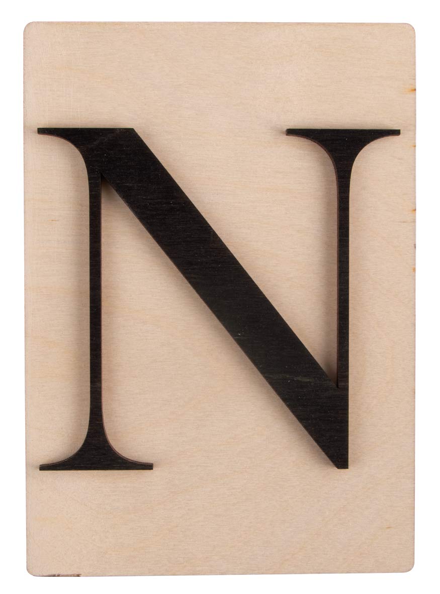 Rayher 63105576 Large Wooden Letter Tile for DIY Wall Art, Letter N for Names, Words, Crafts and Wall Decoration, 10.5 x 14.8 cm