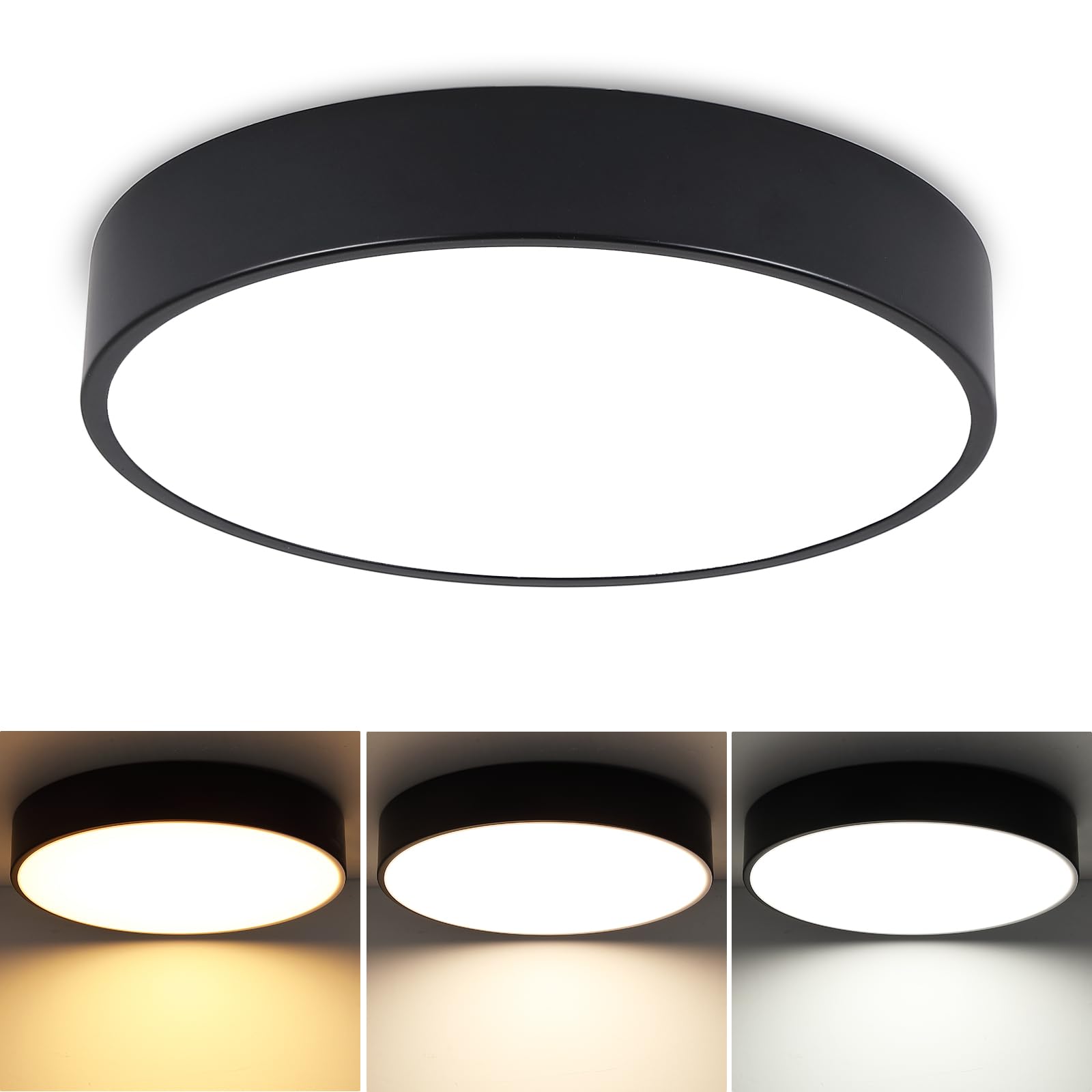 Photo 1 of Somniferous 9 Inch Black Flush Mount LED Ceiling Light, Dimmable Ceiling Light Fixtures, Modern Ceiling Lamp for Bedroom Kitchen Living Room Closet Hallway Entryway, 24W, 3000K/4500K/6000K