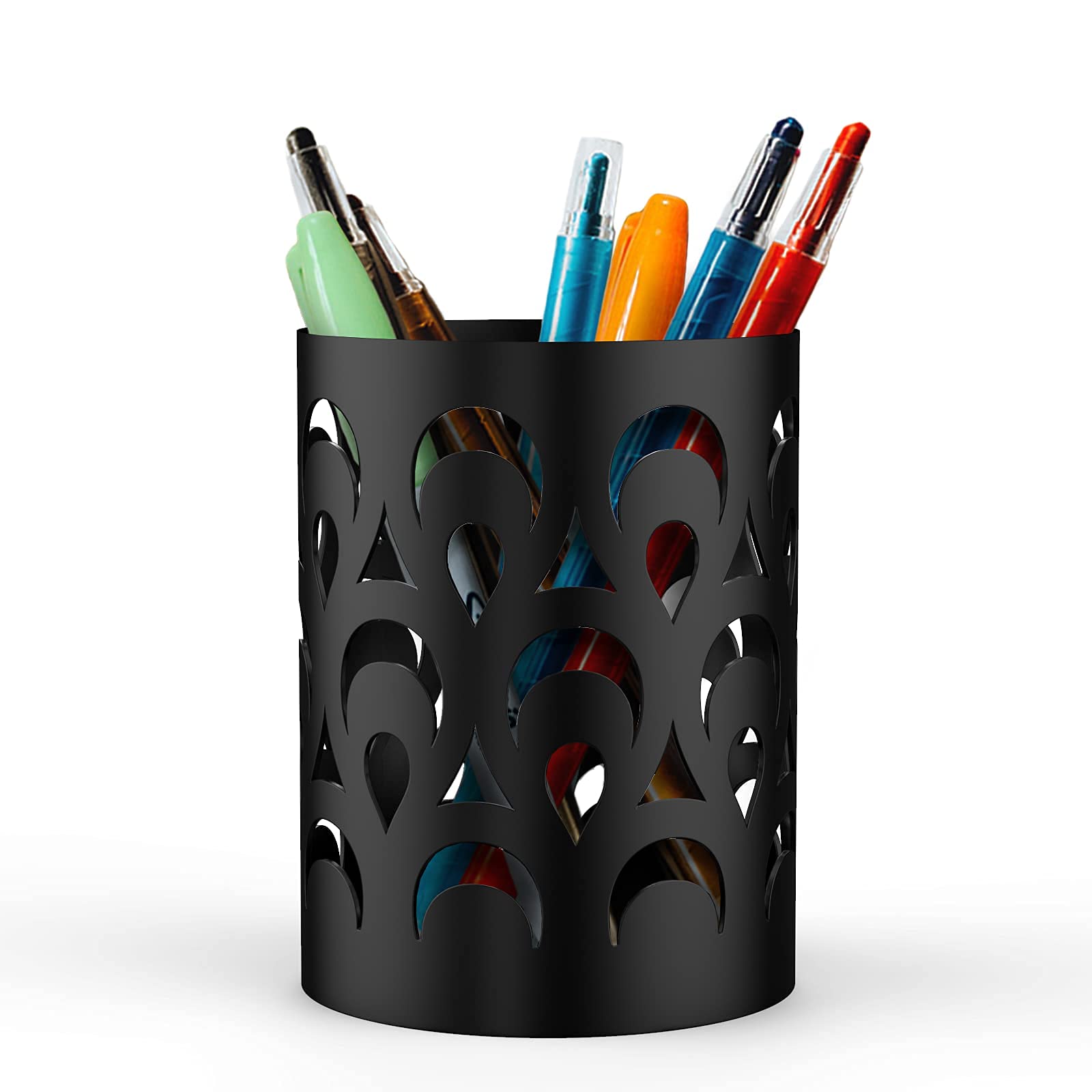 Mango Steam Metal Pen Holder, Stand for Desk - Pencil Cup Organizer for Office, Classroom, Home (Peacock, Black)