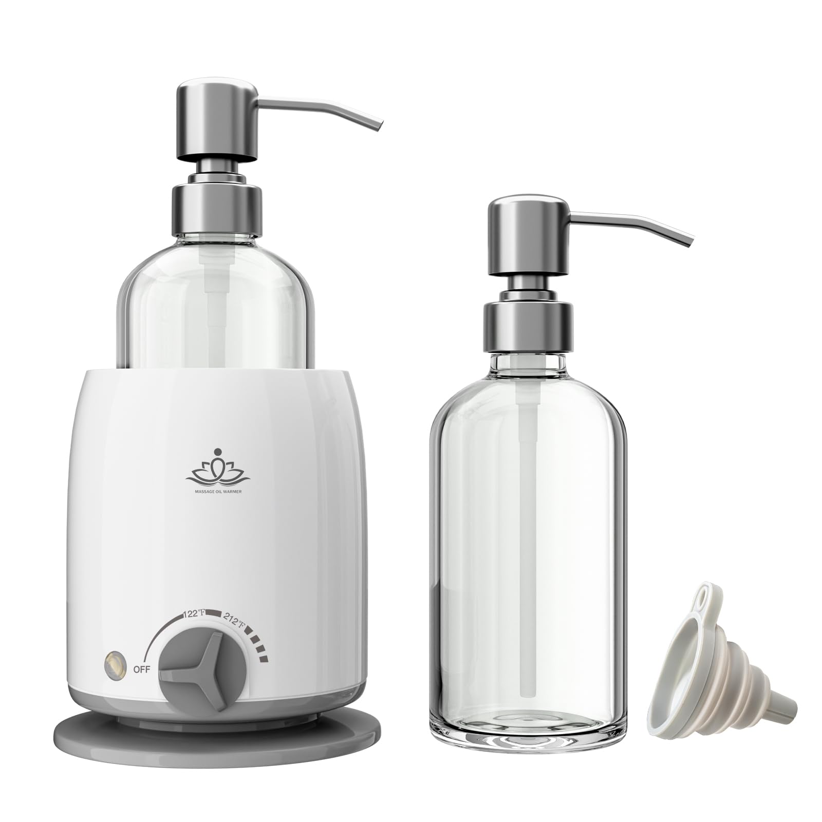 Photo 1 of Oil Warmer Dispenser Heated Accelerated Absorption with Perspectivity Glass Bottle Massage Oil Lotion Warmer Heater for Massage Therapy Spa