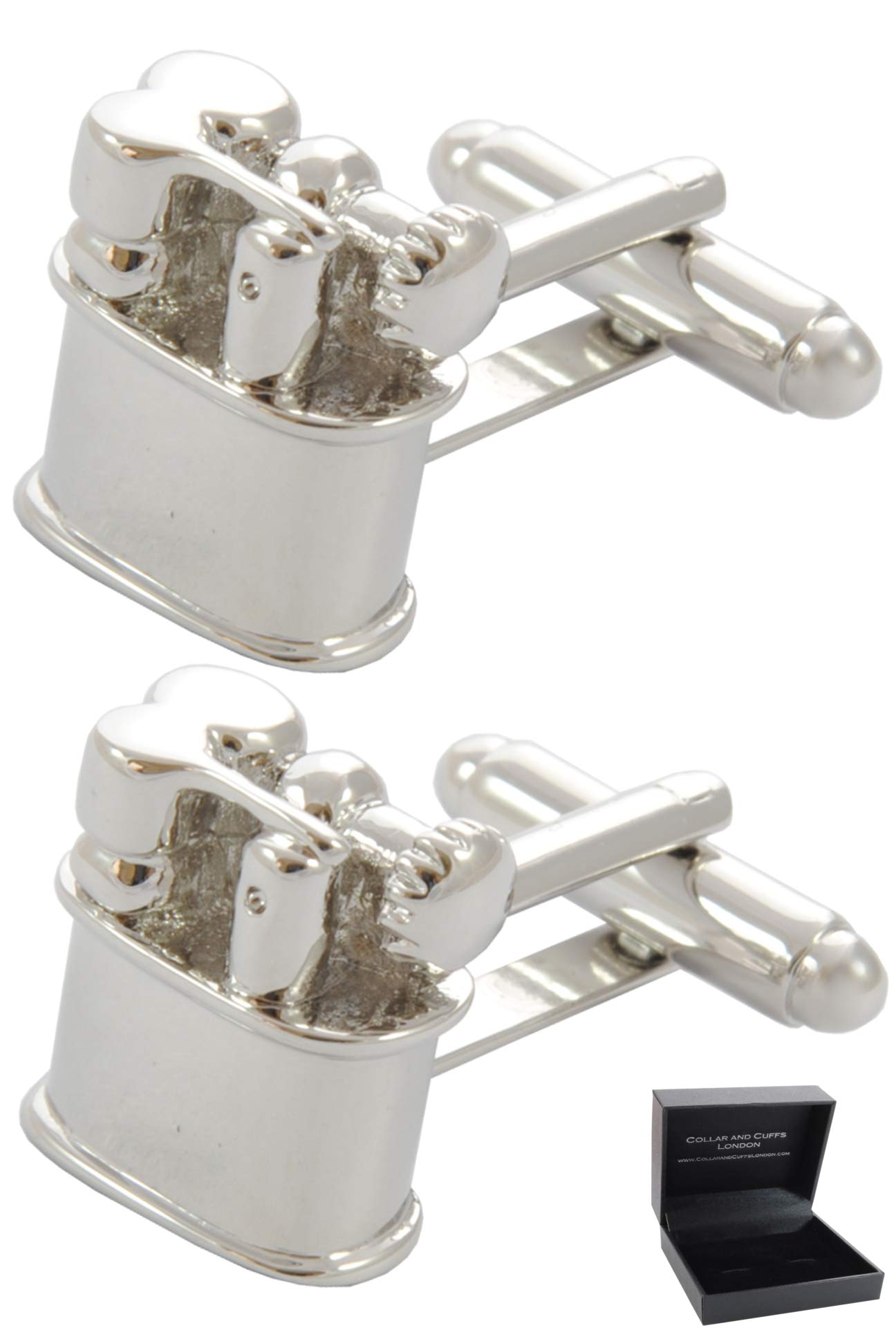 Cufflinks for Men + Presentation Box - Silver Colour - Lighter - Brass Metal - Camping Outdoor Classic Design BBQ Fire - One Pair
