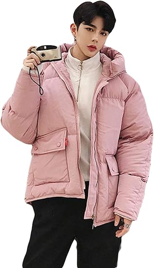 Amazon Bscoolメンズジャケット 中綿 ゆったり ショート 綿入れコート 冬用 防寒着 あったか ストリート系韓国ファッション 黒 ピンク 防寒着 ダウンジャケット Dピンク コート ジャケット 通販