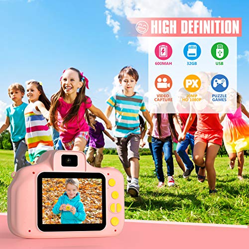Peradix Appareil Photo pour Enfants 4 en 1,Cadeau Appareil Photo Numerique Enfant Vidéo Record Électronique de HD 2 Pouces 1080P avec Qualité 32 GB Petit Appareil Photo Jouet 3-8 Ans Garçons Filles