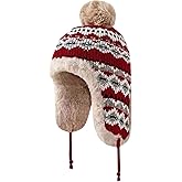 haozaikeji Women Winter Trapper Hat Faux Fur Knit Beanie Hat Thermal Earflap Outdoor Cap Pompom Hats Ushanka Hats