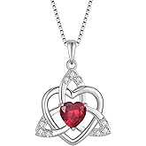 FJ Celtic Knot Necklace 925 Sterling Silver Trinity Love Knot Pendant Irish Good Luck Birthstone Jewelry for Women