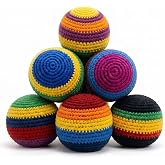 Classic Hacky Sack Set of 6 - Premium Handmade Crochet Footbag for Beginners &amp; Pros - Durable Woven Juggling Balls with Pellets Filling, Retro Geometric Party Favors Outdoor Games (Random Color)