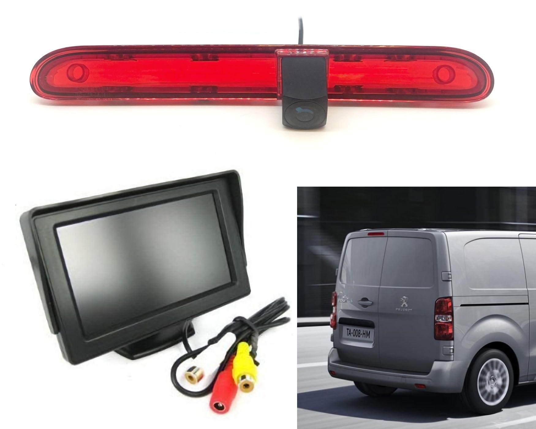 Dolphin Automotive High Level Brake Light Reversing Camera For Peugeot Expert & Citroen Dispatch 2016 Onwards (Camera With 4.3" Dash Monitor)
