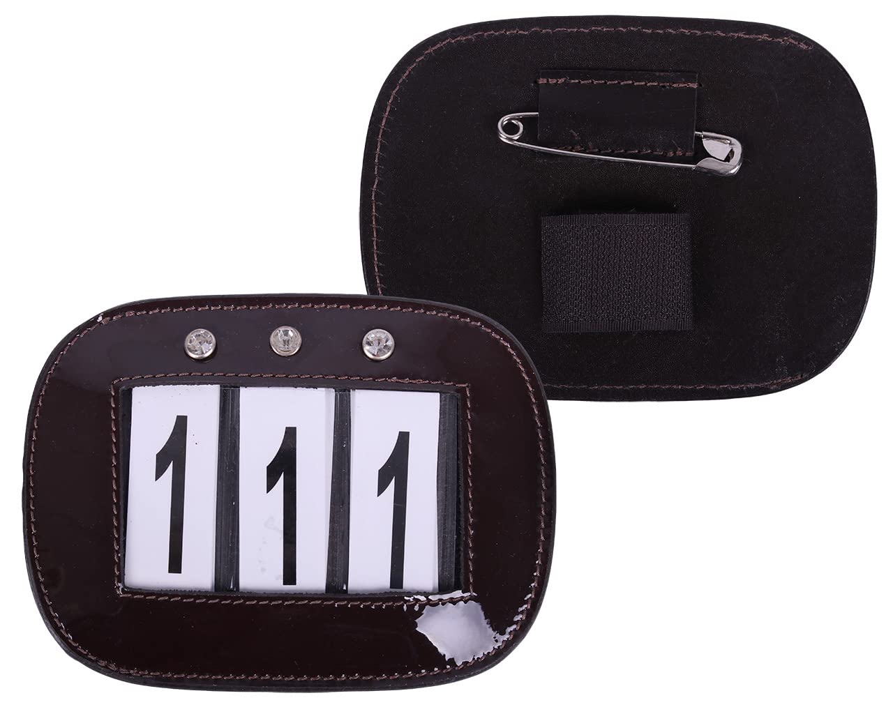 Equipride Bling Leather Bridle Number Holders Crystals for Dressage Showing Comps SET OF 2 (Brown)