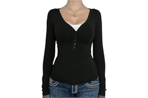 RoseSeek Women's Henley Shirts Button Down Long Sleeve T Shirts Slim Fit Fall Tops Basic Tops