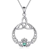 YAFEINI Claddagh Necklace Sterling Silver Celtic Knot Pendant Claddagh Jewelry for Women Mom