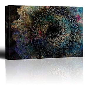 White Sunflower on a Dark Background with Pops of Color - Canvas Art Home Art - 12x18 inches