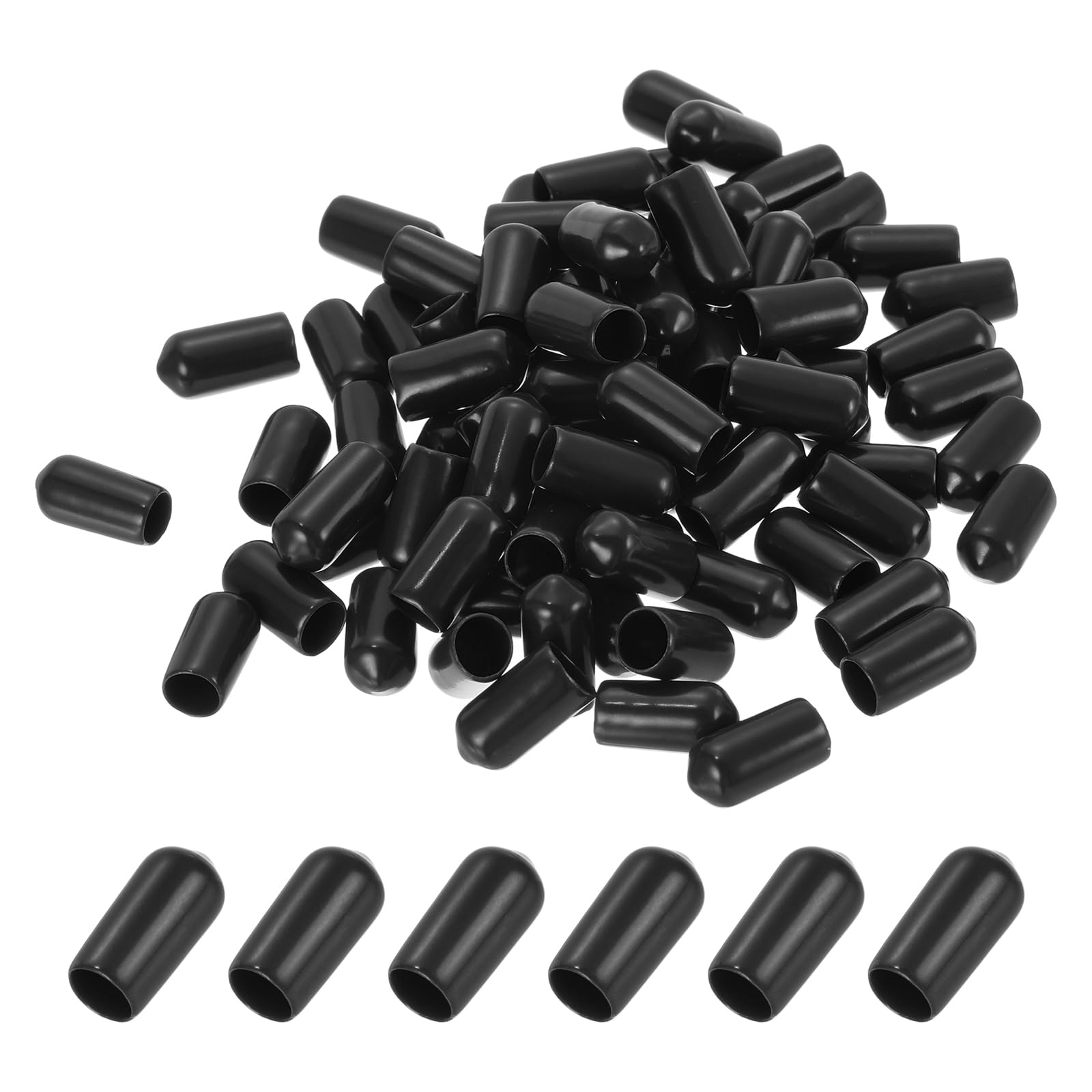 PATIKIL 7MM Vinyl Rubber End Caps, 100 Pack Flexible Bolt Screw Covers Caps Round Thread Protector Caps for Metal Tubing Rod Bolts, Black