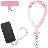 BEEFLYING Silicone Beaded Phone Wrist Strap with Cross, Cellphone Lanyard with Tether Tab, Elastic Hands-Free Bracelet