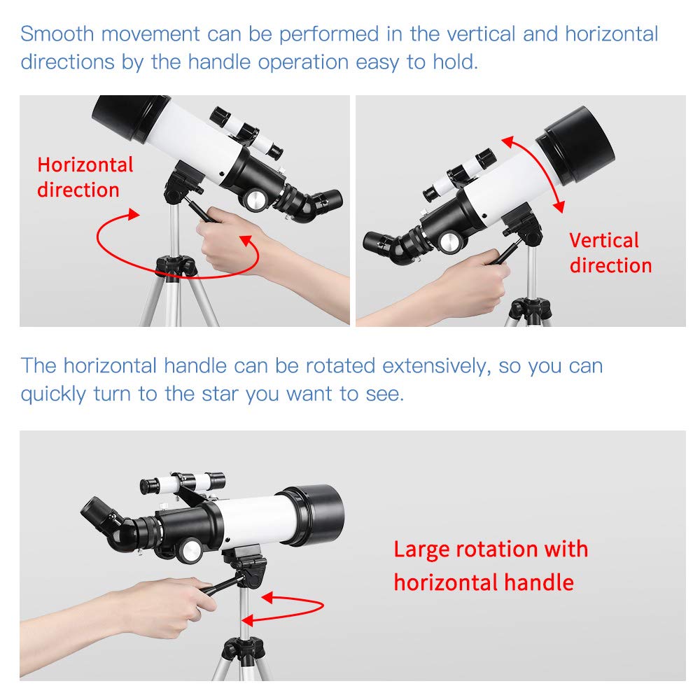 Telescopio Astronomico Zoom HD serie 400/70 mm di Ingrandimento con Treppiede, Portatile, con Zaino e Adattatore per Smartphone per Adulti, Bambini e Principianti - Ranipobo