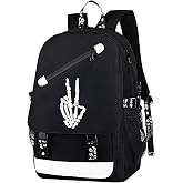 MCWTH School Backpacks for Teen Boys, Luminous School Bag Bookbags for Kids (Skeleton Finger)