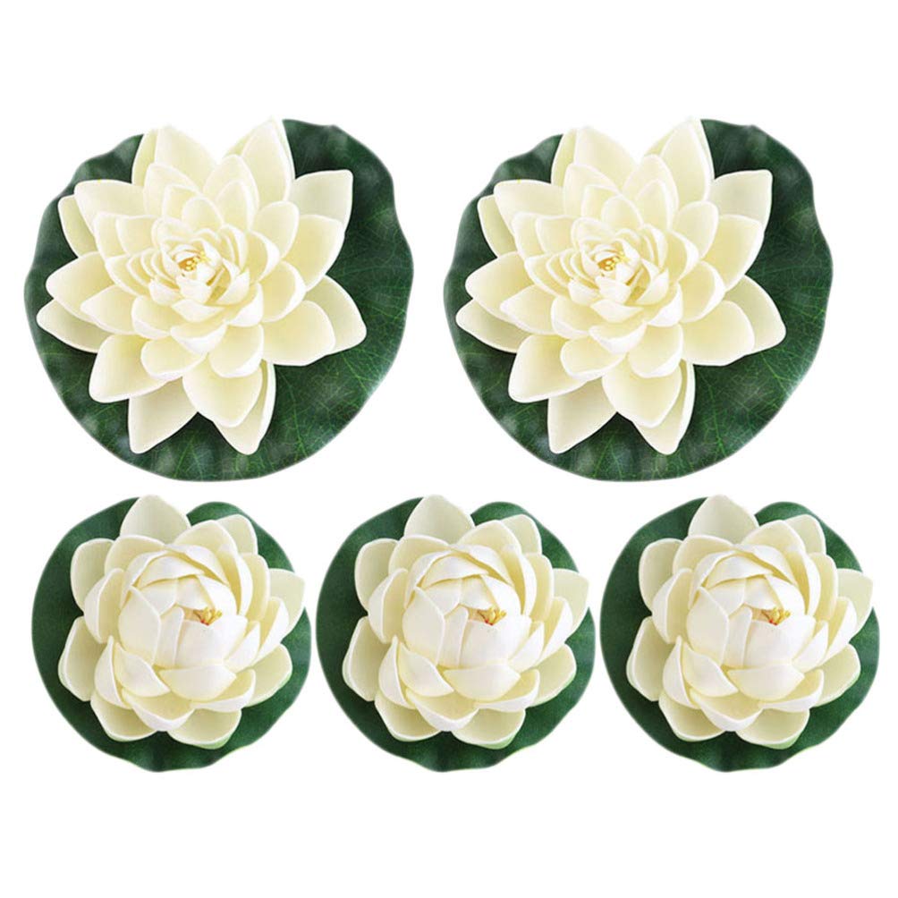 BESPORTBLE 5pcs Artificial Floating Foam Lotus Flowers Realistic Lily Pads for Garden Pool Decoration Pond Decoration Ornament (White)