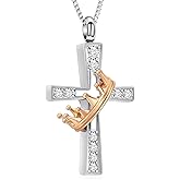 XSMZB Crown Cross Urn Necklace for Ashes for Women Men Cremation Jewelry Memorial Urn Locket Ashes Holder Keepsake Pendant