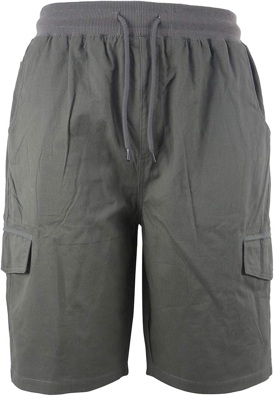 mens cotton cargo shorts elastic waist