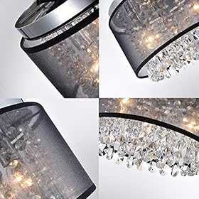 Black Mini Chandeliers Drum Gauze Crystal Modern Ceiling Light Fixture 3-Light for Bedroom Foyer 61XGHaEkxaL