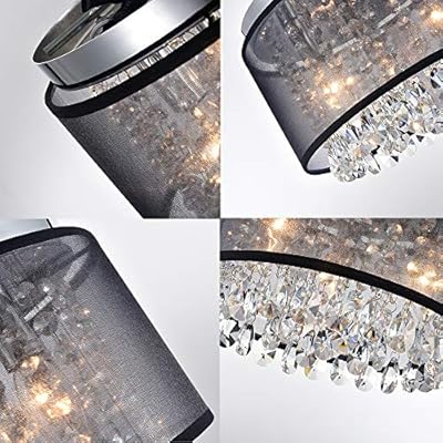 Black Mini Chandeliers Drum Gauze Crystal Modern Ceiling Light Fixture 3-Light for Bedroom Foyer 61XGHaEkxaL